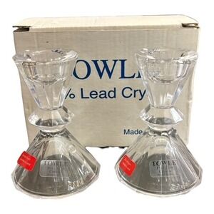Towle Full Lead Crystal Candlestick Holders Pair Austria New In Box Candle